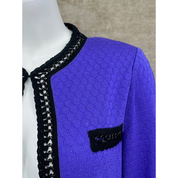 Ming Wang Jacket Womens Small Purple Black‎ Crochet Chain Contrast Knit Cardigan - Picture 2 of 12